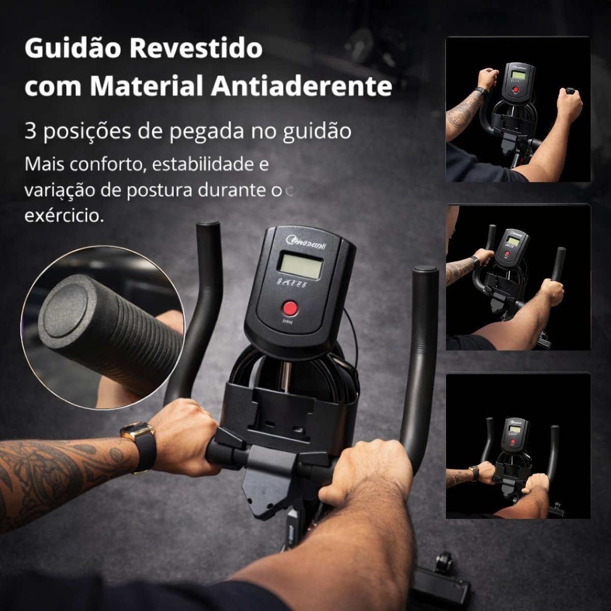 Guidão antiderrapante com três posições de pegada